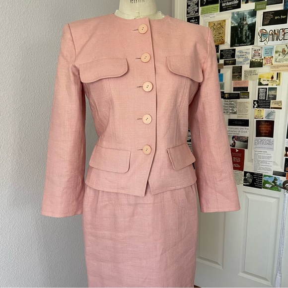 80s YSL Rive Gauche Pink Linen Suit Size 40/44 - Picture 1 of 16